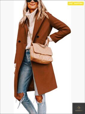 Winter Wool Blend Peacoat Notch Lapel Single-Breasted Casual Classic Coat